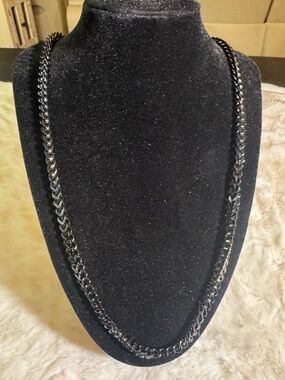 Black Oxidized Stainless Steel Franco Chain Necklace for Men 30in